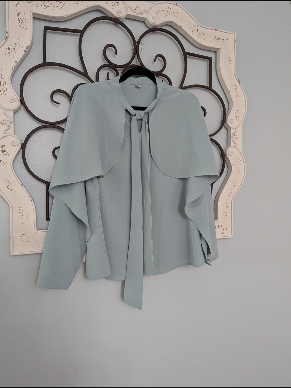 Chicwish Light Blue Tie-Neck Cape Sleeve Blouse